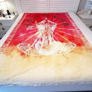 SPENCER’S Red Yellow Cloth Mandala Wall Hanging Yoga Bohemian Zen 80” X 60”